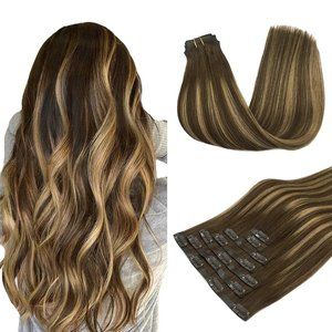 20" 100% Human Hair Clip In Extensions 7pcs 150g #4/27/4 $163 AMAZON SOLD OUT